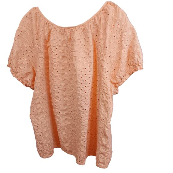 ST. JOHN BAY Cotton Eyelet Top Blouse Plus 3X Peach Orange Comfort Vacation Trip - Picture 7 of 7